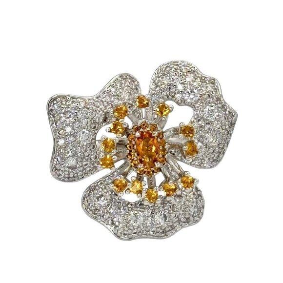 NWT Flower Cocktail Ring S925 Sterling Silver CZ Open Adjustable Feminine Chic - Picture 7 of 13